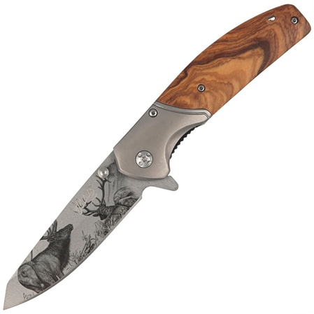 Nóż składany myśliwski Herbertz CJH motyw 3D Jeleń Olive Wood, Titanium Coated (44160 - 55009)